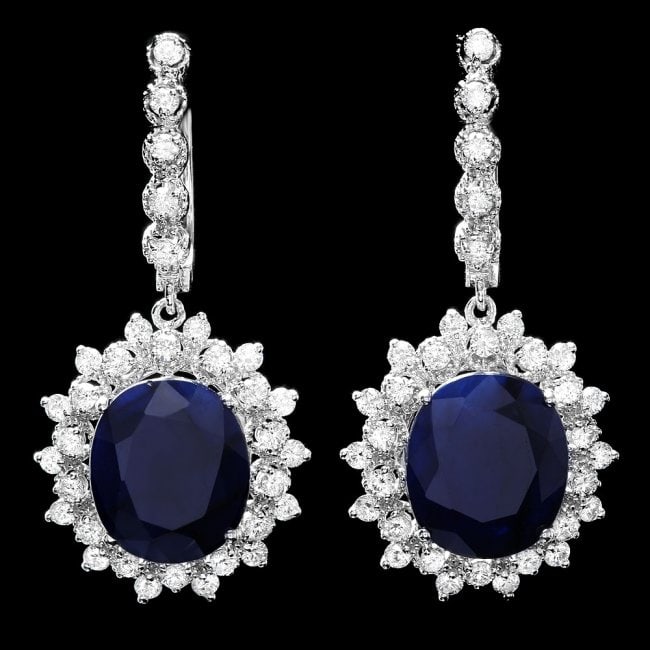 14k Gold 16.50ct Sapphire 2ct Diamond Earrings: Retail: $17,800.00 ****** 14k Gold 16.50ct Sapphire 2ct Diamond Earrings ****** Metal: 14k Solid White Gold / Total Item Weight: 11.5 grams / Country Made: United States / / Main Stone: Sapphire / Col