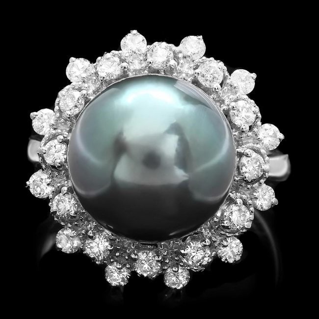 14k Gold 12 X 12mm Pearl 0.75ct Diamond Ring: Retail: $7,600.00 ****** 14k Gold 12 X 12mm Pearl 0.75ct Diamond Ring ****** Metal: 14k Solid White Gold / Size: 7 / Total Item Weight: 7.5 grams / Country Made: United States / / Main Stone: Pearl / 