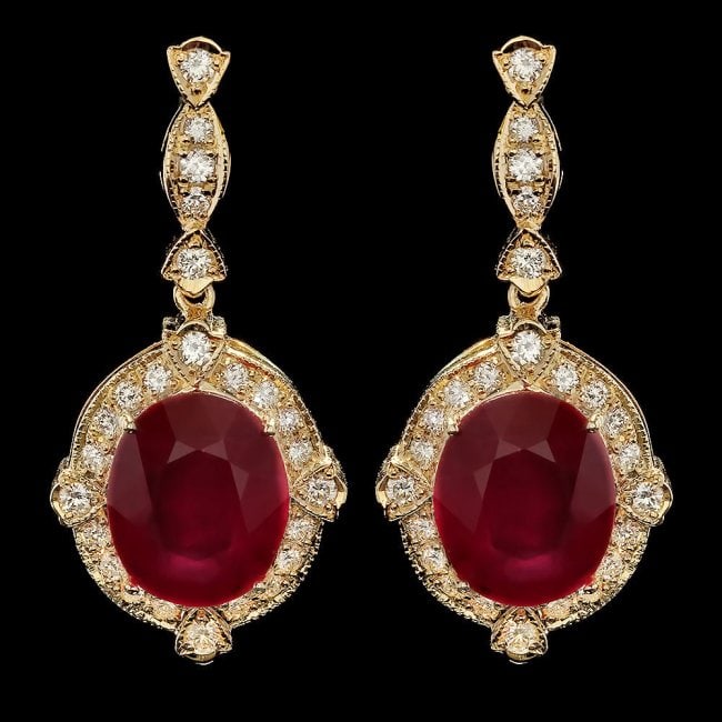 14k Gold 22.50ct Ruby 1.70ct Diamond Earrings: Retail: $16,700.00 ****** 14k Gold 22.50ct Ruby 1.70ct Diamond Earrings ****** Metal: 14k Solid Yellow Gold / Total Item Weight: 13.3 grams / Country Made: United States / / Main Stone: Ruby / Color: 