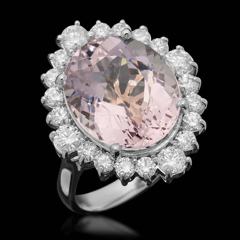 14k Gold 9.16ct Kunzite 1.35ct Diamond Ring: Retail: $11,277.00******14k Gold Kunzite & Diamond Ring****** Metal: 14K Solid White Gold / Total Item Weight: 8.7 grams / Country Made: United States / / Main Stone: Kunzite/ Color: Pink / Carat Tota