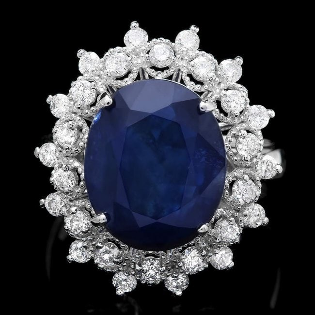 14k Gold 7.00ct Sapphire 0.80ct Diamond Ring: Retail: $8,200.00 ****** 14k Gold 7.00ct Sapphire 0.80ct Diamond Ring ****** Metal: 14k Solid White Gold / Size: 6.75 / Total Item Weight: 6.5 grams / Country Made: United States / / Main Stone: Sapph