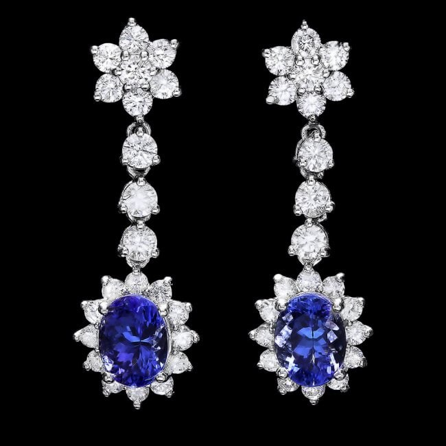 14k Gold 3ct Tanzanite 2.30ct Diamond Earrings: Retail: $16,580.00 ****** 14k Gold 3ct Tanzanite 2.30ct Diamond Earrings ****** Metal: 14k Solid White Gold / Total Item Weight: 5.5 grams / Country Made: United States / / Main Stone: Tanzanite / Col