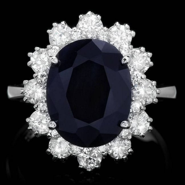 14k Gold 6.00ct Sapphire 1.35ct Diamond Ring: Retail: $12,100.00 ****** 14k Gold 6.00ct Sapphire 1.35ct Diamond Ring ****** Metal: 14k Solid White Gold / Size: 7.25 / Total Item Weight: 6.0 grams / Country Made: United States / / Main Stone: Sapp