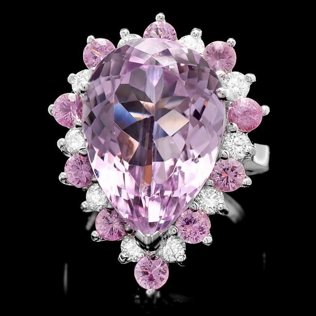14k Gold 16ct Kunzite 0.85ct Diamond Ring: Retail: $10,750.00 ****** 14k Gold 16ct Kunzite 0.85ct Diamond Ring ****** Metal: 14k Solid White Gold / Size: 7 / Total Item Weight: 10.5 grams / Country Made: United States / / Main Stone: Kunzite /