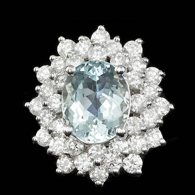 14k Gold 2.50ct Aquamarine 2.40ct Diamond Ring: Retail: $14,100.00 ****** 14k Gold 2.50ct Aquamarine 2.40ct Diamond Ring ****** Metal: 14k Solid White Gold / Size: 7 / Total Item Weight: 8.0 grams / Country Made: United States / / Main Stone: Aquam