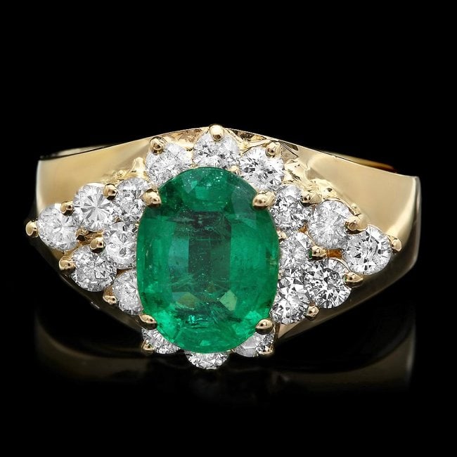 14k Gold 1.70ct Emerald 0.90ct Diamond Ring: Retail: $8,500.00 ****** 14k Gold 1.70ct Emerald 0.90ct Diamond Ring ****** Metal: 14k Solid Yellow Gold / Size: 7.5 / Total Item Weight: 5 grams / Country Made: United States / / Main Stone: Emerald 