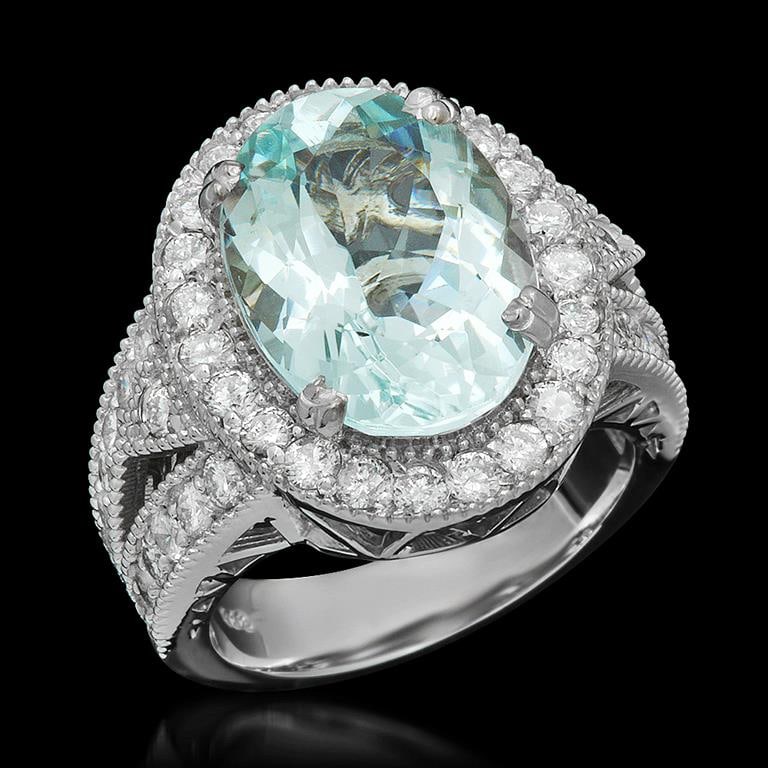 14k Gold 6.60ct Aquamarine 1.71ct Diamond Ring: Retail: $12,280.00 ******14k Gold Aquamarine & Diamond Ring ****** Metal: 14K Solid White Gold / Total Item Weight: 11.1 / Country Made: United States / / Main Stone: Beryl/ Color: Very Light Blue / C