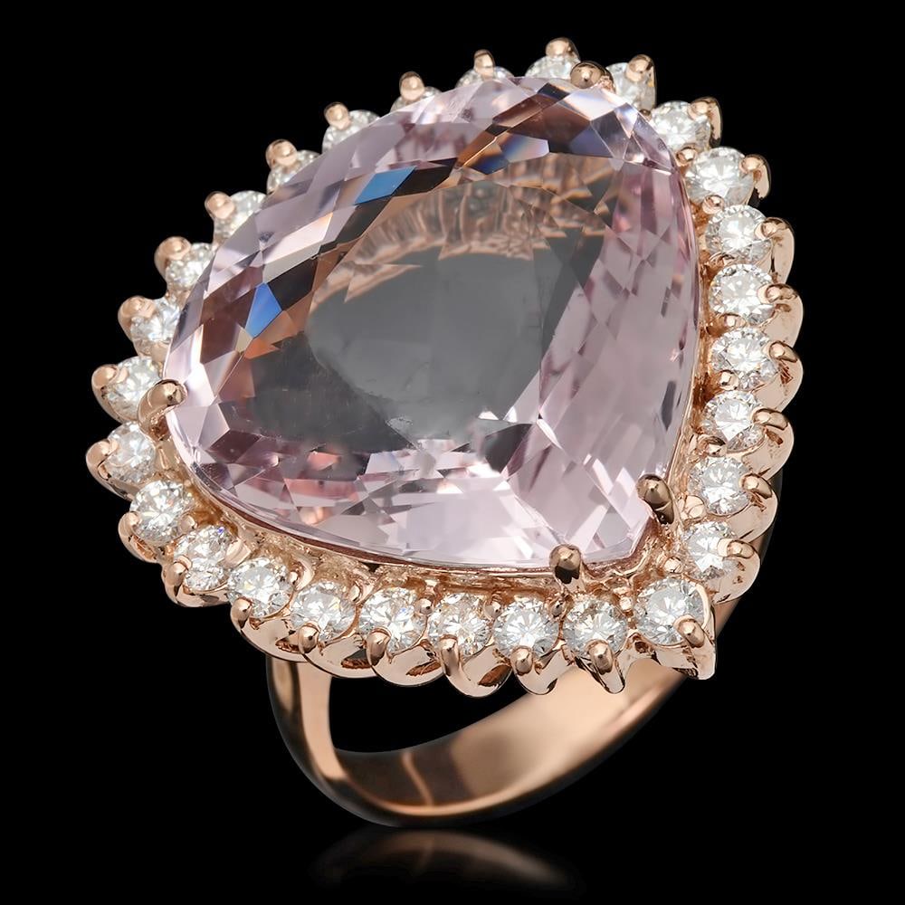 14K Gold 17.17ct Kunzite 1.21ct Diamond Ring: Retail: $15,327.00******14K Gold Kunzite & Diamond Ring ****** Metal: 14K Solid Gold / Total Item Weight: 11.1 grams / Country Made: United States / / Main Stone: Kunzite / Color: Light Pink / Carat T