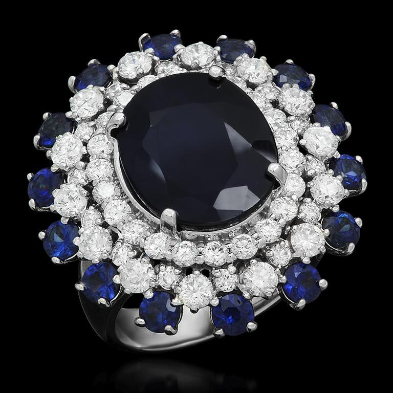 14K Gold 9.97ct Sapphire 2.31ct Diamond Ring: Retail: $11,310.00 ******14K Gold Sapphire & Diamond Ring****** Metal: 14K Solid White Gold / Total Item Weight: 13.3 / Country Made: United States / / Main Stone: Sapphire / Color: Blue -Dark Blue / 