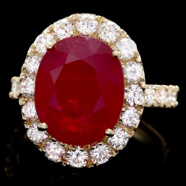 14k Yellow Gold 10.00ct Ruby 1.85ct Diamond Ring: Retail: $9,800.00 ****** 14k Yellow Gold 10.00ct Ruby 1.85ct Diamond Ring ****** Metal: 14k Solid Yellow Gold / Size: 6.75 / Total Item Weight: 8.0 grams / Country Made: United States / / Main Stone: 