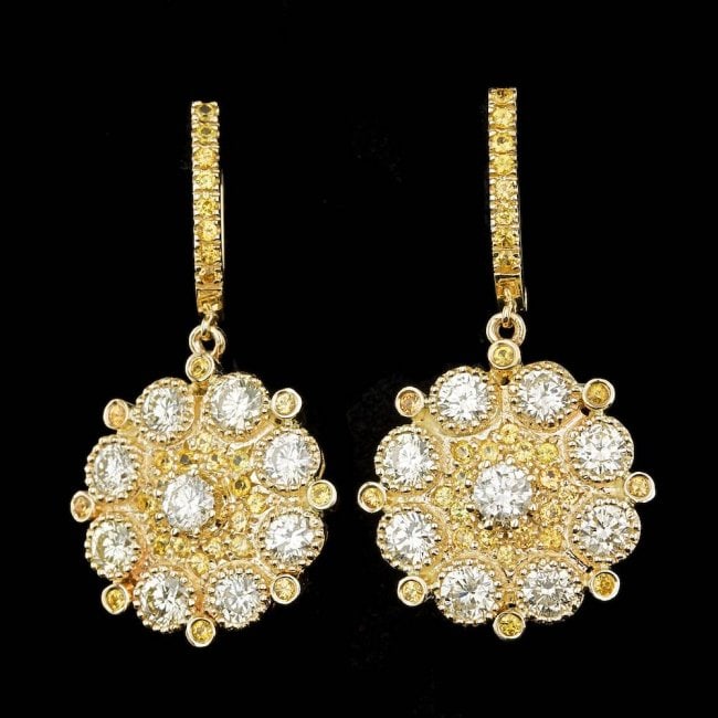 14k Yellow Gold 6.4ct Diamond Earrings: Retail: $39,500.00 ****** 14k Yellow Gold 6.4ct Diamond Earrings ****** Metal: 14k Solid Yellow Gold / Total Item Weight: 15.0 grams / Country Made: United States / / Main Stone: Diamond / Color: Whit