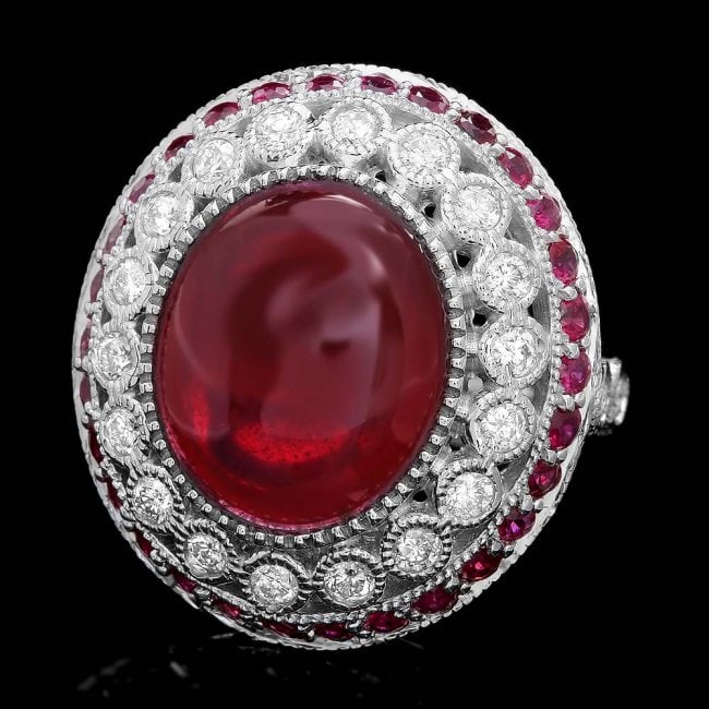 14k White Gold 12ct Ruby 0.90ct Diamond Ring: Retail: $9,000.00 ****** 14k White Gold 12ct Ruby 0.90ct Diamond Ring ****** Metal: 14k Solid White Gold / Size: 7 / Total Item Weight: 11.5 grams / Country Made: United States / / Main Stone: Ruby / 