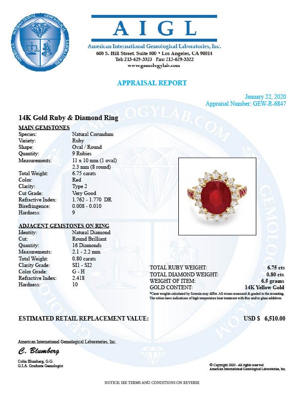 14k White Gold 6.75ct Ruby 0.80ct Diamond Ring - 5