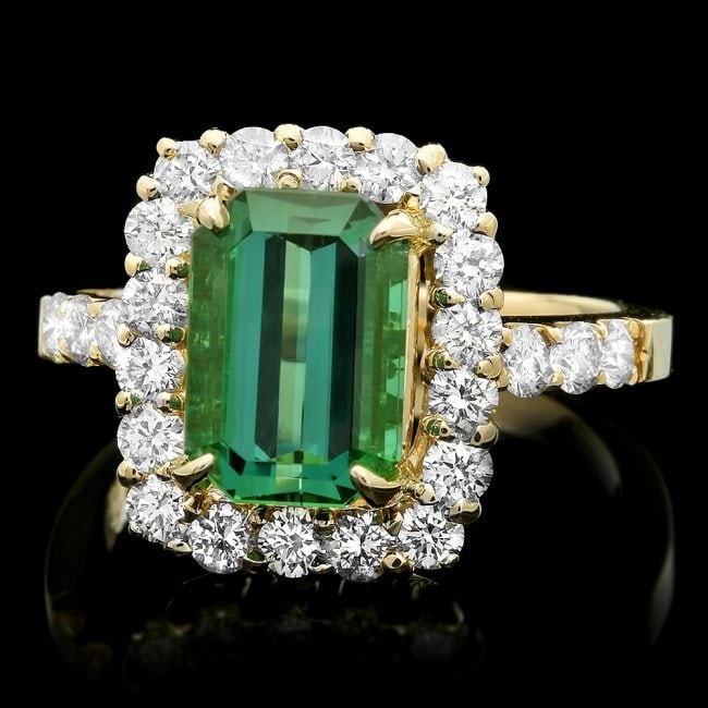 14k Gold 3.50ct Tourmaline 1.10ct Diamond Ring: Retail: $9,200.00 ****** 14k Gold 3.50ct Tourmaline 1.10ct Diamond Ring ****** Metal: 14k Solid Yellow Gold / Size: 7 / Total Item Weight: 6.0 grams / Country Made: United States / / Main Stone: Tourm