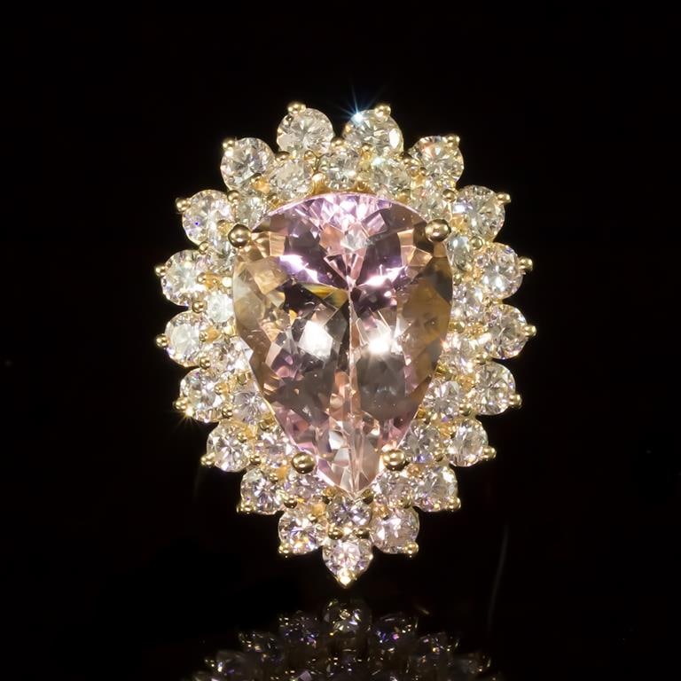 14K Gold 6.88ct Morganite 2.67ct Diamond Ring: Retail: $13,780.00 ****** Morganite & Diamond Ring ****** Metal: 14K Solid Yellow Gold / Total Item Weight: 11.1 grams / Country Made: United States / / Main Stone: Morganite / Color: Light Orangy Pin