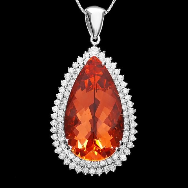 14k Gold 30ct Morganite 3.15ct Diamond Pendant: Retail: $38,750.00 ****** 14k Gold 30ct Morganite 3.15ct Diamond Pendant ****** Metal: 14k Solid White Gold / Size: 16 / Total Item Weight: 21.0 grams / Country Made: United States / / Main Stone: Mor