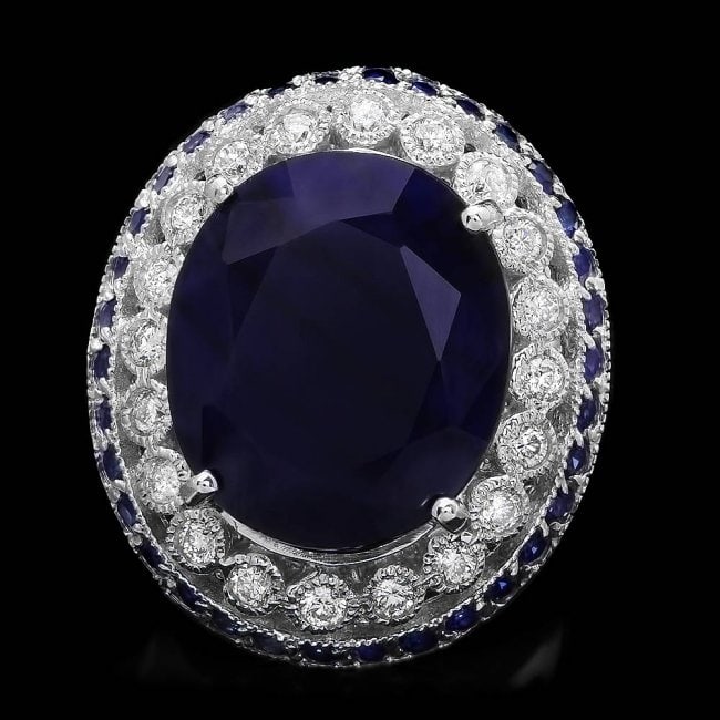 14k Gold 19.2ct Sapphire 0.90ct Diamond Ring: Retail: $9,800.00 ****** 14k Gold 19.2ct Sapphire 0.90ct Diamond Ring ****** Metal: 14k Solid White Gold / Size: 7.75 / Total Item Weight: 13 grams / Country Made: United States / / Main Stone: Sapphi