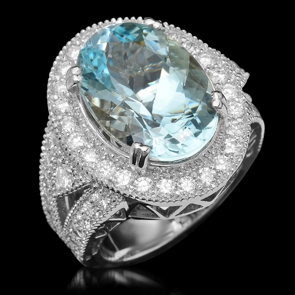 14K Gold 9.35ct Aquamarine & 1.85ct Diamond Ring: Retail: $15,430.00******14K Gold Aquamarine & Diamond Ring ****** Metal: 14K Solid Gold / Total Item Weight: 14.6 grams / Country Made: United States / / Main Stone: Aquamarine / Color: Very Light Blu