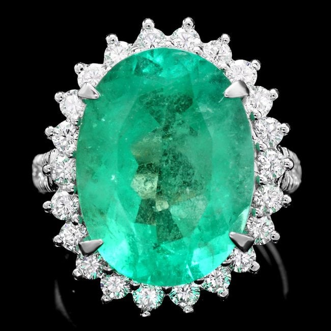 18k Gold 11.35ct Emerald 1.30ct Diamond Ring: Retail: $63,500.00 ****** 18k Gold 11.35ct Emerald 1.30ct Diamond Ring ****** Metal: 18k Solid White Gold / Size: 6.75 / Total Item Weight: 10.5 grams / Country Made: United States / / Main Stone: Eme