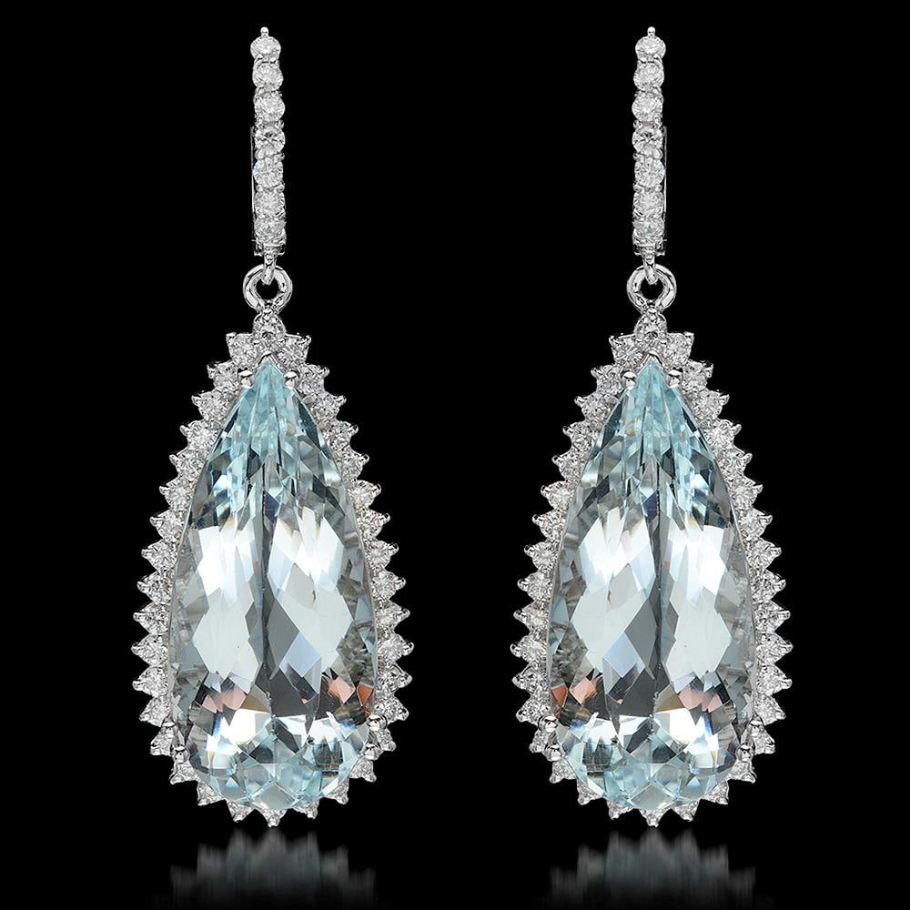 14K Gold 40.02ct Aquamarine & 2.41ct Diamond Earrings: Retail: $39,245.00****** 14K Gold Aquamarine & Diamond Earrings ****** Metal: 14K Solid Gold / Total Item Weight: 22.6 grams / Country Made: United States / / Main Stone: Aquamarine / Color: Light Blu