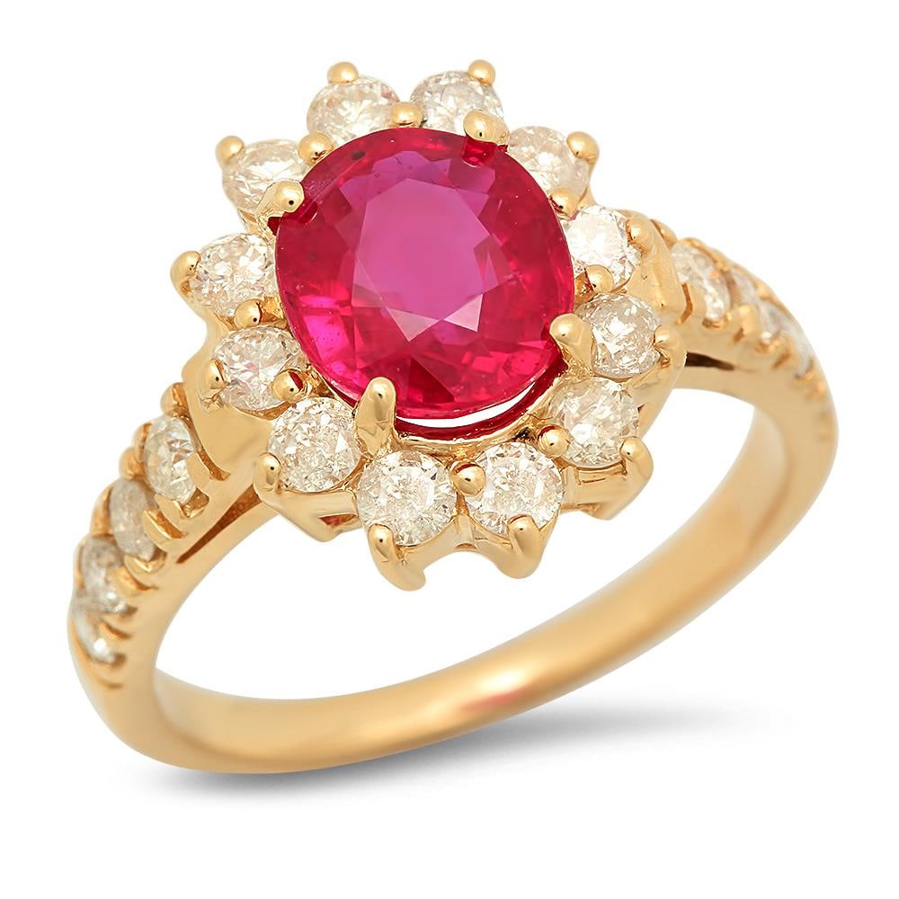 14K Gold 2.37ct Ruby 1.12cts Diamond Ring: Retail: $3,990.00 ****** 14K Gold 2.37ct Ruby 1.12cts Diamond Ring ****** Metal: 14K Yellow Gold / Total Item Weight: 4.2 grams / Country Made: United States / / Main Stone: Ruby / Color: Red / Carat 