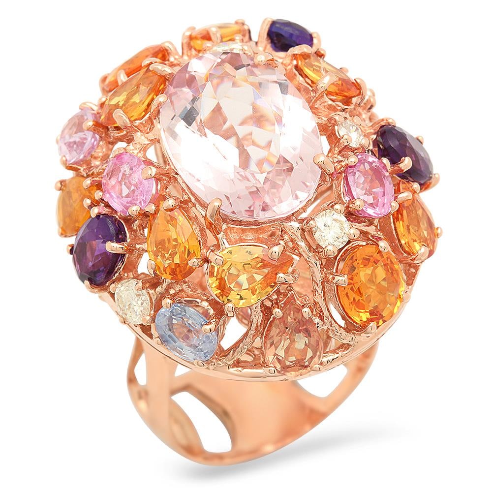 14K Gold 7.32ct Morganite 5.96ct Amethyst, Sapphire 0.55cts Diamond Ring: Retail: $11,278.00 ****** 14K Gold 7.32ct Morganite 5.96ct Amethyst, Sapphire 0.55cts Diamond Ring ****** Metal: 14K Rose Gold/ Total Item Weight: 15.3 grams / Country Made: United States / Main Stone