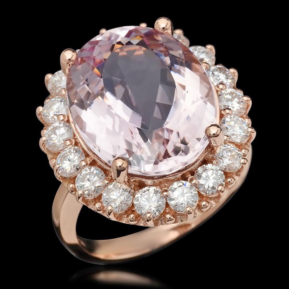 14K Gold 13.13ct Kunzite 2.22ct Diamond Ring: Retail: $16,820.00******14K Gold Kunzite & Diamond Ring ****** Metal: 14K Solid Gold / Total Item Weight: 10.5 grams / Country Made: United States / / Main Stone: Kunzite / Color: Very Light Pink /