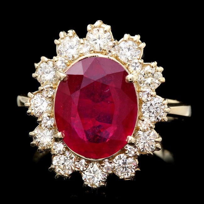 14k Yellow Gold 4.00ct Ruby 1.15ct Diamond Ring: Retail: $8,995.00 ****** 14k Yellow Gold 4.00ct Ruby 1.15ct Diamond Ring ****** Metal: 14k Solid Yellow Gold / Size: 7 / Total Item Weight: 5.5 grams / Country Made: United States / / Main Stone: Ruby
