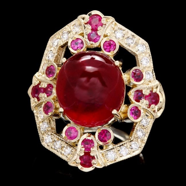 14k Yellow Gold 13ct Ruby 0.50ct Diamond Ring: Retail: $8,400.00 ****** 14k Yellow Gold 13ct Ruby 0.50ct Diamond Ring ****** Metal: 14k Solid Yellow Gold / Size: 7 / Total Item Weight: 11.0 grams / Country Made: United States / / Main Stone: Ruby 
