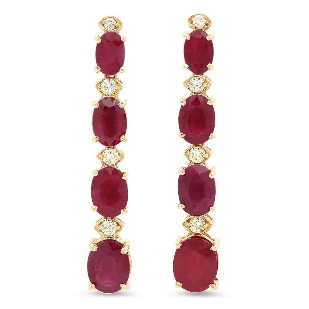 14K Gold 9.72ct Ruby 0.37cts Diamond Earrings: Retail: $6,066.00 ****** 14K Gold 9.72ct Ruby 0.37cts Diamond Earrings****** Metal: 14K Yellow Gold / Total Item Weight: 5.5 grams / Country Made: United States / Main Stone: Ruby / Color: Red / Carat