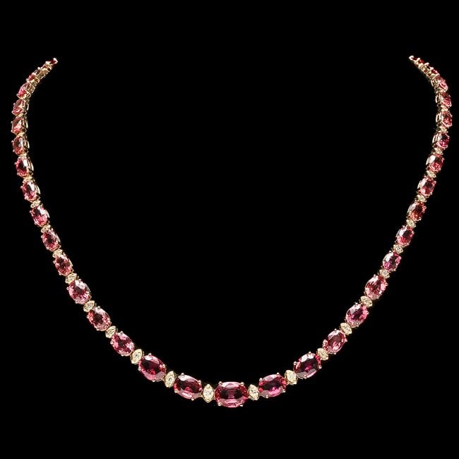 14k 29.00ct Tourmaline 1.25ct Diamond Necklace: Retail: $18,900.00 ****** 14k 29.00ct Tourmaline 1.25ct Diamond Necklace ****** Metal: 14k Solid Yellow Gold / Size: 16.5 / Total Item Weight: 23.5 grams / Country Made: United States / / Main Stone: 
