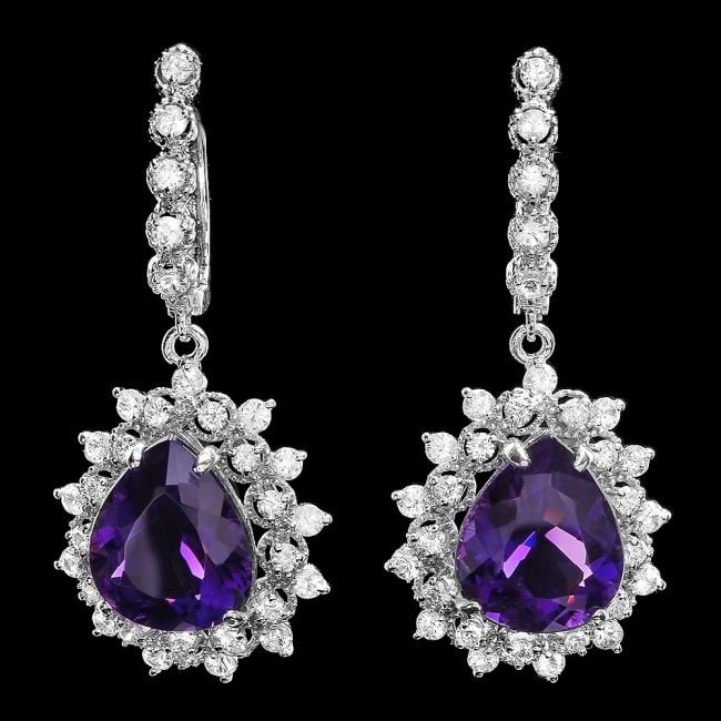 14k Gold 11.00ct Amethyst 2.00ct Diamond Earrings