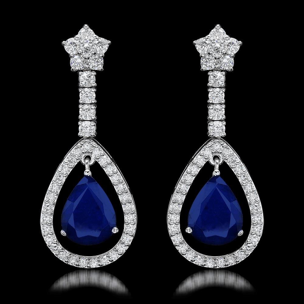 14k White Gold 6.50ct Sapphire 2.75ct Diamond Earrings