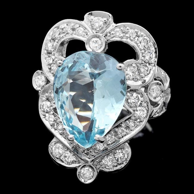 14k Gold 5.40ct Aquamarine 1.15ct Diamond Ring: Retail: $13,650.00 ****** 14k Gold 5.40ct Aquamarine 1.15ct Diamond Ring ****** Metal: 14k Solid White Gold / Size: 7.75 / Total Item Weight: 10.0 grams / Country Made: United States / / Main Stone: A