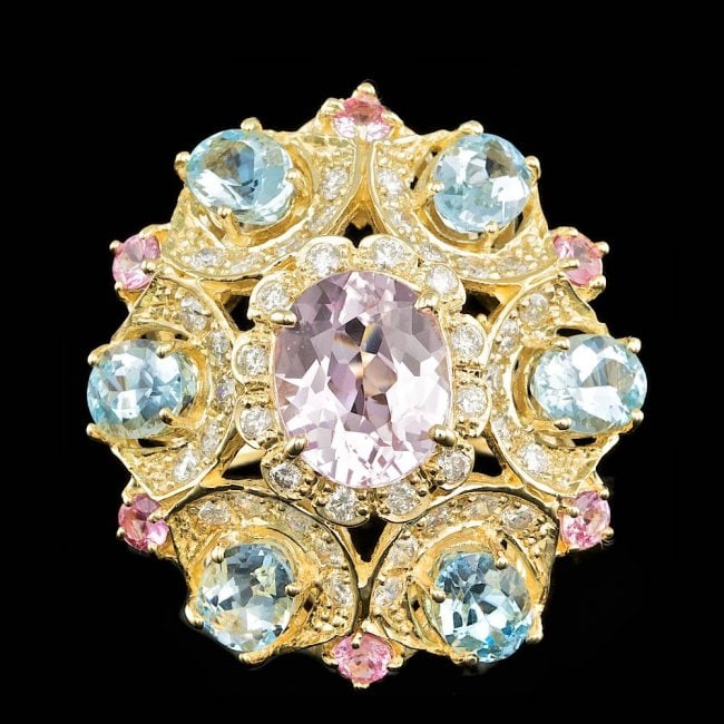 14k Gold 3.50ct Kunzite 1.25ct Diamond Ring