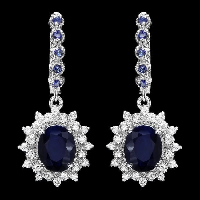 14k Gold 6.4ct Sapphire 1.00ct Diamond Earrings: Retail: $8,500.00 ****** 14k Gold 6.4ct Sapphire 1.00ct Diamond Earrings ****** Metal: 14k Solid White Gold / Total Item Weight: 8 grams / Country Made: United States / / Main Stone: Sapphire / Color: