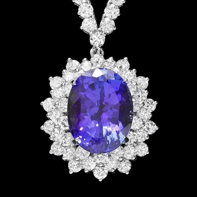 18k Gold 10ct Tanzanite 7.6ct Diamond Necklace: Retail: $85,750.00 ****** 18k Gold 10ct Tanzanite 7.6ct Diamond Necklace ****** Metal: 18k Solid White Gold / Size: 16.5 / Total Item Weight: 25.5 grams / Country Made: United States / / Main Stone: T