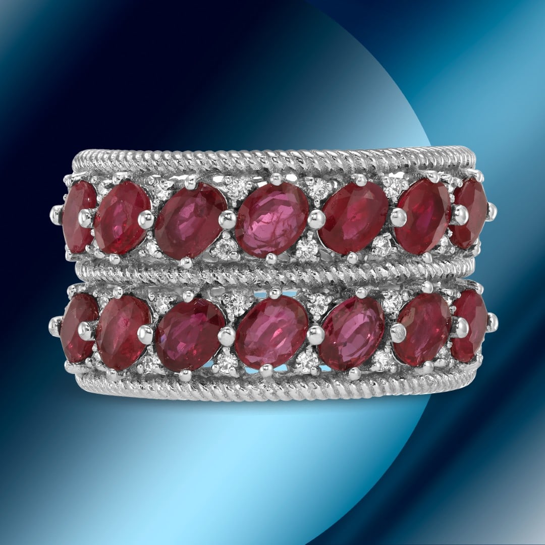 14K Gold 2.77cts Ruby & 0.16cts Diamond Ring: Retail: $9,243*****14K Gold Ruby & Diamond Ring*****Metal: 14K White Gold/ Total Wt.: 6.5g / Country Made US// Size 7 / Main Stone: Ruby / Carat Total Wt.: 2.77cts / Treatment: Heat with Residues / Co
