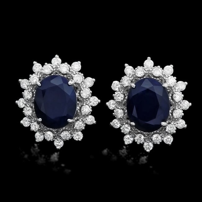 14k Gold 6ct Sapphire 1.25ct Diamond Earrings: Retail: $8,100.00 ****** 14k Gold 6ct Sapphire 1.25ct Diamond Earrings ****** Metal: 14k Solid White Gold / Total Item Weight: 6.0 grams / Country Made: United States / / Main Stone: Sapphire / Color: