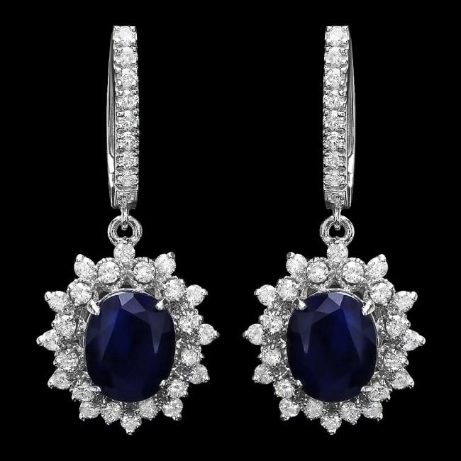 14k Gold 5.5ct Sapphire 1.70ct Diamond Earrings