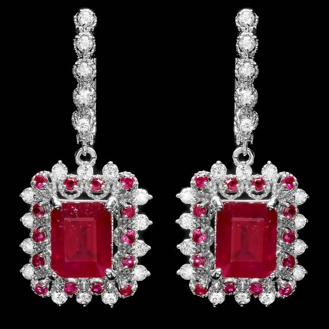 14k Gold 11.4ct Ruby 1.50ct Diamond Earrings
