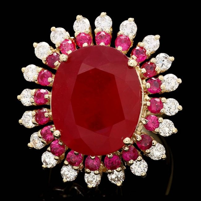 14k Yellow Gold 17.5ct Ruby 1.50ct Diamond Ring