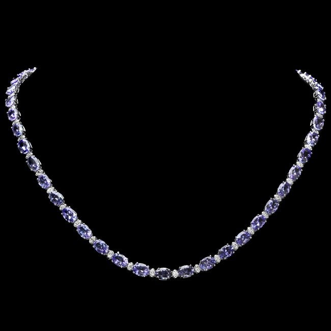 14k 35.50ct Tanzanite 1.75ct Diamond Necklace: Retail: $23,400.00 ****** 14k 35.50ct Tanzanite 1.75ct Diamond Necklace ****** Metal: 14k Solid White Gold / Size: 17.25 / Total Item Weight: 24.5 grams / Country Made: United States / / Main Stone: T