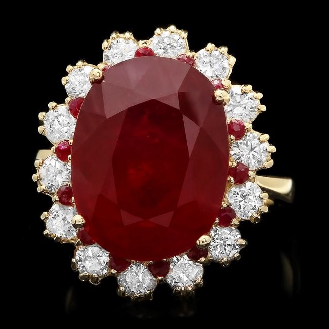 14k Yellow Gold 14.2ct Ruby 1.26ct Diamond Ring: Retail: $11,500.00 ****** 14k Yellow Gold 14.2ct Ruby 1.26ct Diamond Ring ****** Metal: 14k Solid Yellow Gold / Size: 7.25 / Total Item Weight: 8.6 grams / Country Made: United States / / Main Stone: 