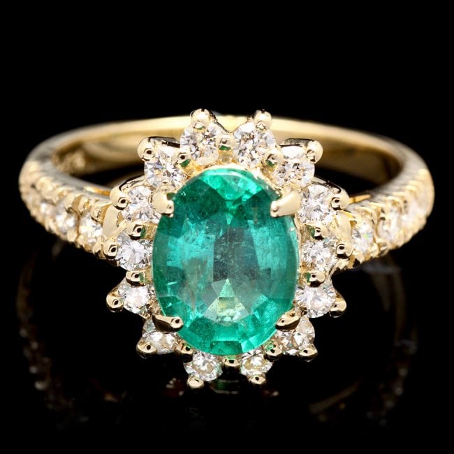 14k Gold 1.70ct Emerald 0.75ct Diamond Ring: Retail: $9,500.00 ****** 14k Gold 1.70ct Emerald 0.75ct Diamond Ring ****** Metal: 14k Solid Yellow Gold / Size: 7 / Total Item Weight: 4.0 grams / Country Made: United States / / Main Stone: Emerald 