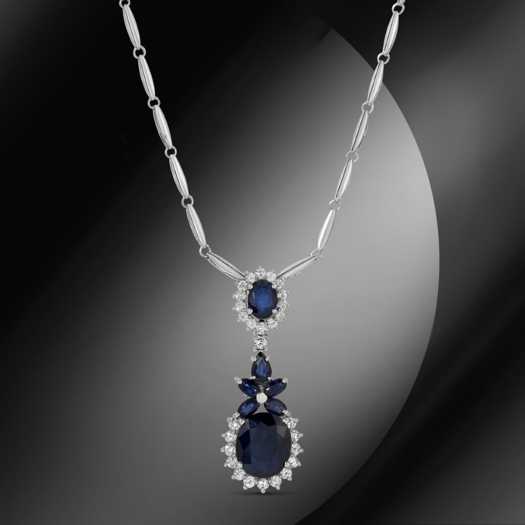 14K Gold 9.70cts Sapphire & 1.12cts Diamond Necklace (1 of 4)