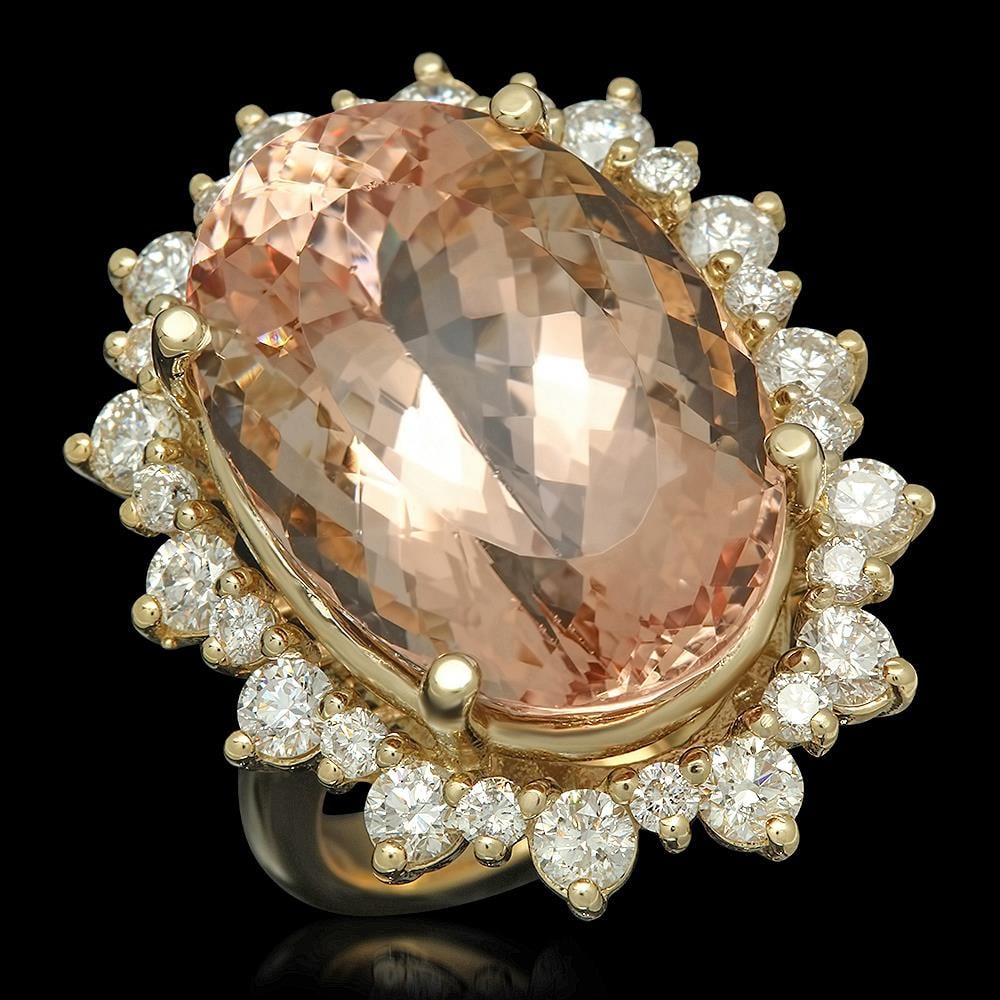 14K Gold 23.03ct Morganite 2.13ct Diamond Ring: Retail: $27,078.00 ****** 14K Gold 23.03ct Morganite 2.13ct Diamond Ring ****** Metal: 14K Solid Gold / Total Item Weight: 13.0 grams / Country Made: United States / / Main Stone: Morganite / Color: P