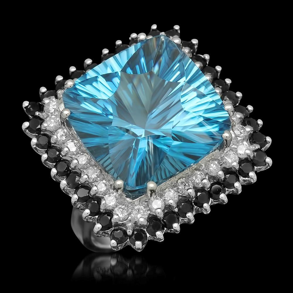 14K Gold 17.85ct Topaz 1.75ct Sapphire 0.75ct Diamond Ring: Retail: $8,358.00 ****** 14K Gold 17.85ct Topaz, 1.75ct Sapphire & 0.75ct Diamond Ring ****** Metal: 14K Solid Gold / Total Item Weight: 14.3 grams / Country Made: United States / / Main Stone: Topez 