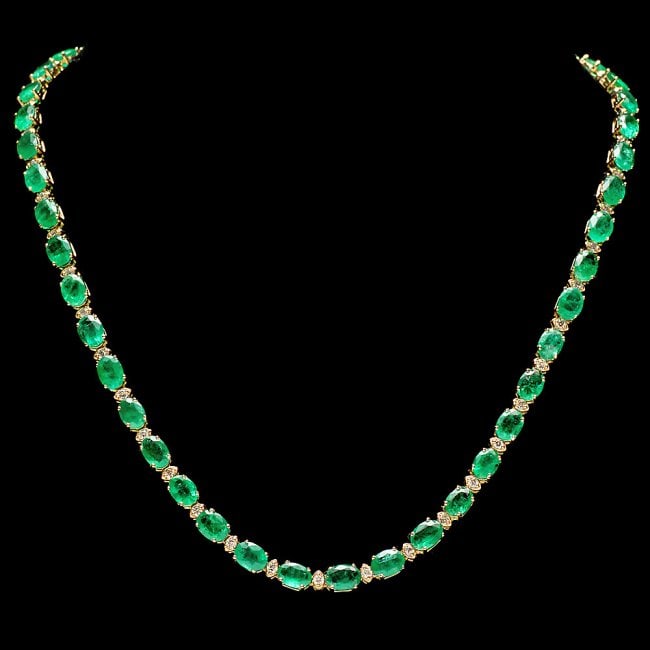 14k Gold 32ct Emerald 1.75ct Diamond Necklace: Retail: $42,680.00 ****** 14k Gold 32ct Emerald 1.75ct Diamond Necklace ****** Metal: 14k Solid Yellow Gold / Size: 17.5 / Total Item Weight: 22.0 grams / Country Made: United States / / Main Stone: E