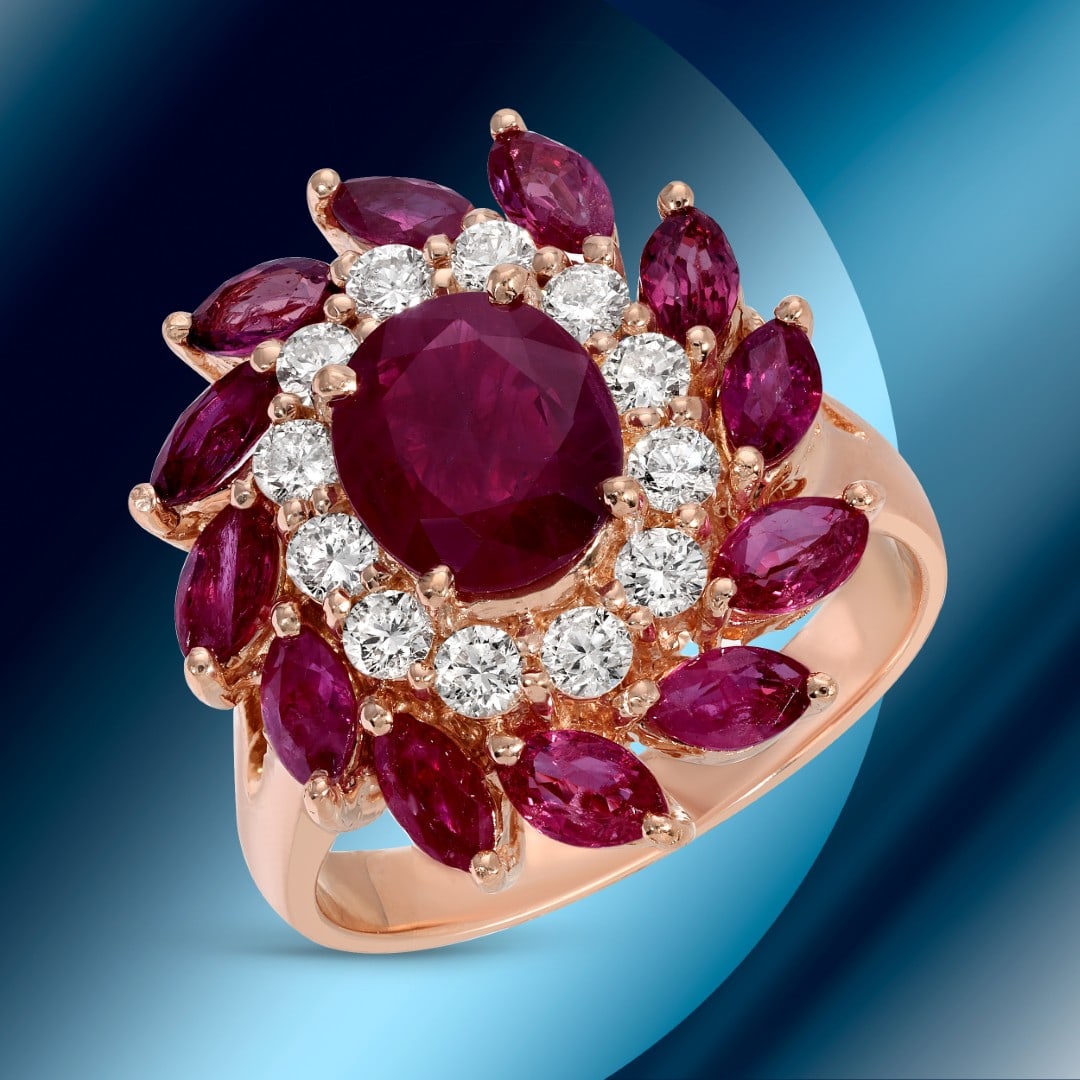 14K Gold 4.22cts Ruby & 0.58cts Diamond Ring (1 of 4)